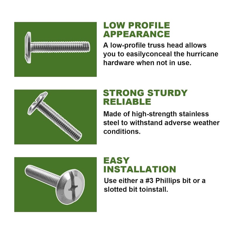 Screw Man Combo Sidewalk Bolts, 304 Stainless Steel, Hurricane Hardware, 1/4" X 1-1/2", Rust-Resistant Durable Truss Head Shutter Screws for Hurricane Shutters Panel Machinery, 100-Pack - Image 3